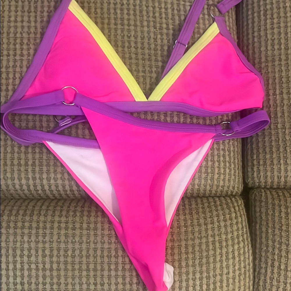 Adult Small Pink and Purple Thong Bikini Bottoms